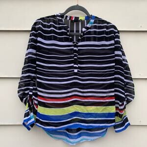 a.n.a. striped rainbow sheer blouse Petite Medium